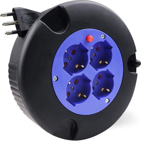 Avvolgicavo Elettrico Prolunga Elettrica 5 Metri 4 Prese Polivalenti Schuko + 10A/16A Spina 16A