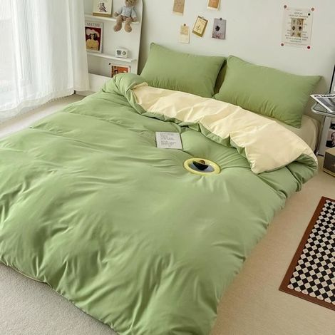 Housse de Couette 220x240 cm + Drap Housse 230x250cm avec 2 Taie d'oreiller 48x74cm,Parure de Lit Bicolore Fermeture Éclair,Style N (1/4)