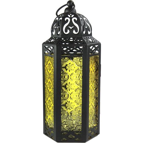 Lanterne à Bougie Marocaine, bougeoir décoratif pour Table ou à Suspendre, décorations du Ramadan, décoration intérieure, Patio ou Porche extérieur, Mariages, M, Jaune