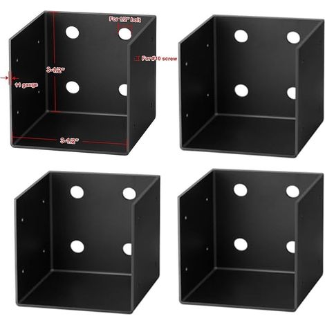Lot de 4 supports muraux pour pergola de 10,2 x 10,2 cm, 10,2 x 15,2 cm, supports d'angle en acier robuste noir pour terrasse, clôture, ancrages de poteau de 0,6 cm d'épaisseur (1/5)