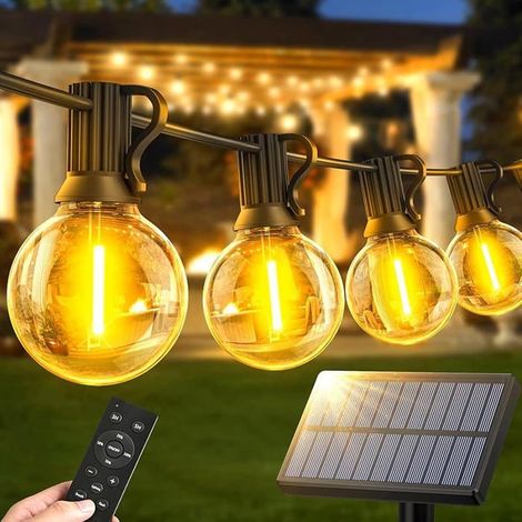 20 pièces Guirlande lumineuse solaire, LED G40 14 m, recharge USB/solaire, étanche IP44, pour jardin, terrasse et décoration extérieure