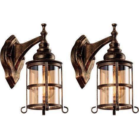 2-Pack Applique murale, Verre ambré, Bronze brossé, Culot E27, Intérieur Extérieur (1/5)