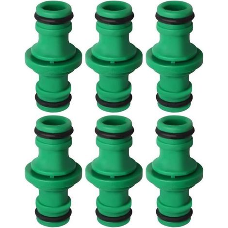 Lot de 6 raccords de tuyau à double prise, raccords verts pour tuyau d'arrosage et lavage de voiture