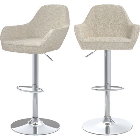Lot de 2 chaises de bar effet laine bouclette blanc cassé 63/83 cm - ADAM