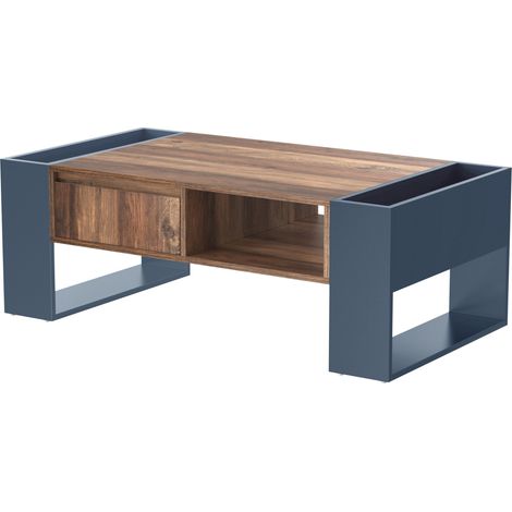 Mesa de centro de madera y gris antracita con cajón y doble almacenaje (1/5)