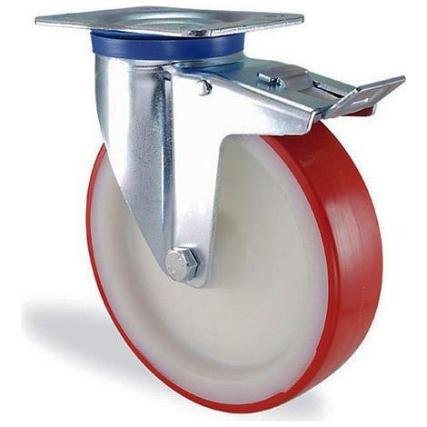 Roulette pivotante à frein polyuréthane rouge diamètre 150mm charge 400kg
