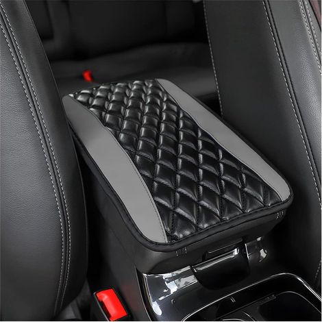 Coussin de console centrale de voiture, housse de protection universelle en cuir imperméable pour accoudoir et siège, accessoire de décoration confortable pour voiture (gris)