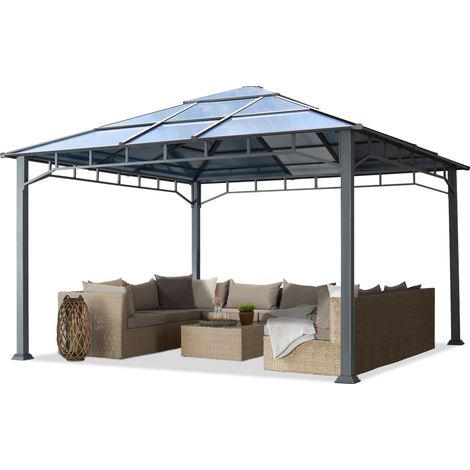 Garden pavilion 4x4 m aluminium polycarbonate roof poles approx. 8 mm pavilion garden tent without side parts (1/5)