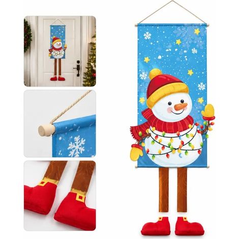 1 Pièce Bannière Suspendue Noël Bonhomme de Neige en Tissu, 40×110 cm, Décoration Murale (1/5)