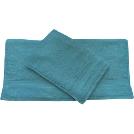 GLOUPIE Set 2 Asciugamani Bagno Viso E Bidet In 100% Spugna Di Puro Cotone In Tinta Unita Dal Color Ottanio (1/5)
