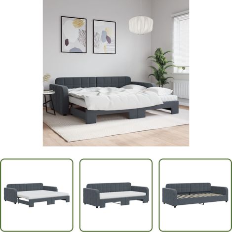 vidaXL Canapé transformable - Lit de jour avec gigogne et matelas gris foncé 90x190cm velours (1/5)