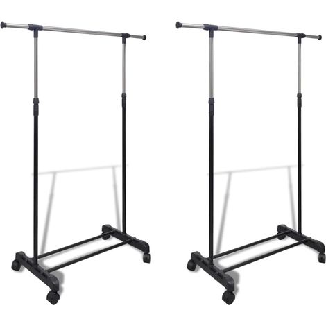 Lot de 2 Vestiaire d'entrée sur roulettes,Porte-manteaux Hauteur réglables 1 rail d'accrochage QS77053 (1/5)