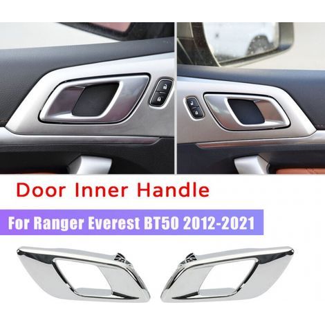Coppia di maniglie interne cromate per portiere auto, lato sinistro e destro, per Ford Ranger 2012-2021, Everest 2015-2021 e Mazda BT50 2012-2019. (1/4)
