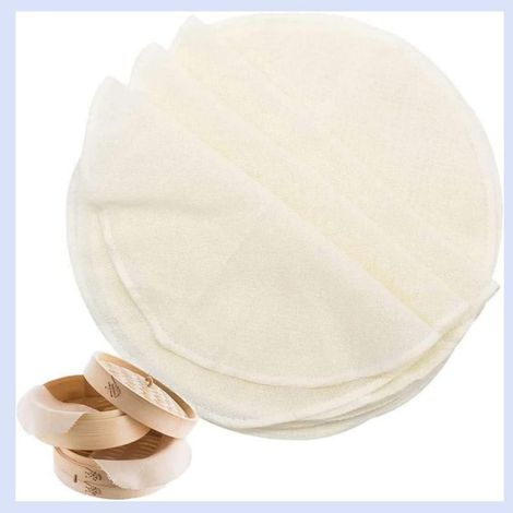 Lot de 6 tapis de cuisson à vapeur, en coton, rond, réutilisable, pour cuiseur vapeur, panier vapeur, Dim Sum, petits pains vapeur 28 cm (1/5)