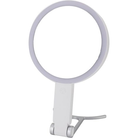 Miroir de maquillage LED à intensité variable, grossissement 1x/10x, portable, de voyage, avec poignée en forme de C blanche (1/5)