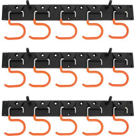 - Wall-mounted storage system - Garden tool rack - 30 hooks included - Garage, shed, workshop organization - Black and orange - 43x5.2x2cm (1/5)