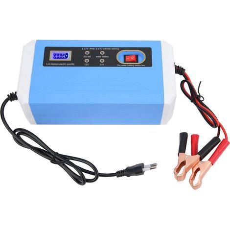 Chargeur de batterie de voiture 12 V/24 V, efficace, intelligent, avec écran LCD, transfert automatique et réparation par impulsions pour batteries de 10 Ah à 200 Ah (110-240 V). (1/5)