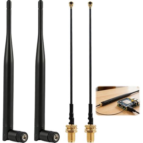Lot de 2 adaptateurs d'antenne LoRa 868 MHz 5 dBi Gain Omnidirectionnel SMA mâle avec SMA femelle Câble adaptateur d'antenne pour carte OLED Meshtastic ESP32 LoRa avec rallonge IPEX de 15 cm