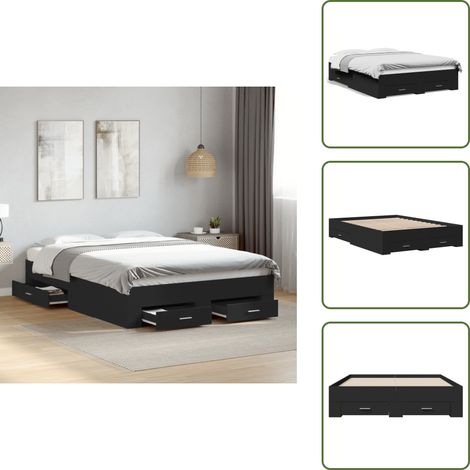 Cadre de lit avec tiroirs sans matelas noir 135x190 cm - Lit Double - Cadre De Lit - Meuble De Chambre - Rangement Sous Lit - Design Moderne