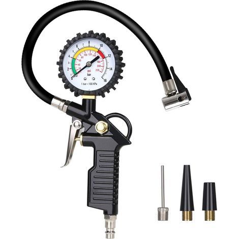 Air Pressure Gauge Tire Inflator Tire Pressure Gauge 220 PSI Tire Inflator Gauge Multifunction Air Pressure Gauge with Core Valve Tool (1/5)