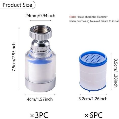 Filtre robinet anti calcaire rotatif 360° – 3 pièces avec 6 éléments filtrants en coton PP – Compatible cuisine et salle de bain (1/5)