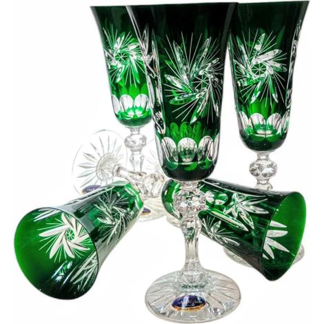 Verres à champagne en cristal émeraude 150 ml, moulin à olives (1/5)