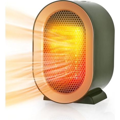 Calefactor de ambiente, mini calefactor cerámico, calefactor eléctrico de 800/1200 W, protección contra sobrecalentamiento y antivuelco, 2 modos de calefacción, para baño y oficina en casa. (1/4)
