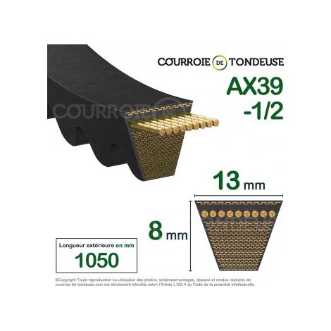 Courroie type trapézoïdale crantée AX39-1/2
