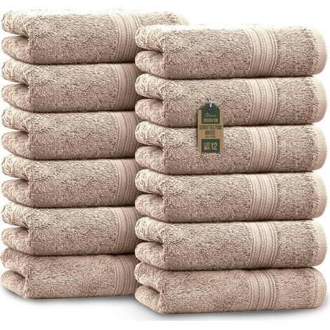 Serviettes d'invité – Lot de 12 (30x50 cm), 100% Coton, Certification Oeko-Tex, Douces, absorbantes et faciles d'entretien – pour Salle de Bain, invités et Spa – Couleur Sable (1/5)
