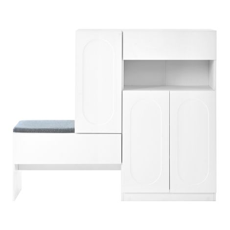 Meuble chaussures blanc 2 en 1 banc étagères réglables 130x35x110 cm