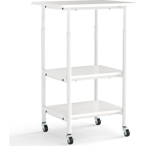Soporte para impresora ajustable de 3 niveles con estantes y ruedas, blanco