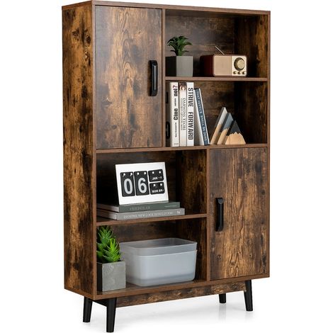 Libreria di legno con 4 livelli e 4 mensole aperte, Libreria per libri foto decorazioni con cuscinetti Caffè (1/3)