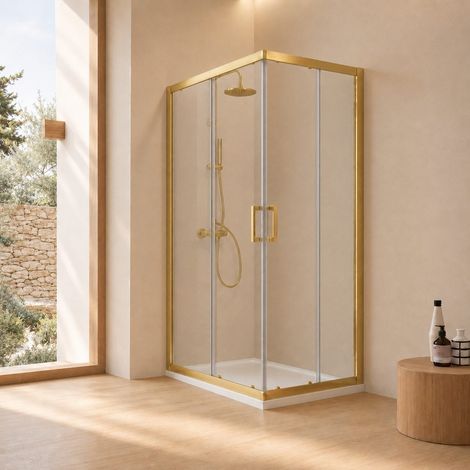 Paroi De Douche 70X100x190 Cm Profils Or Brossé Verre Transparent City (1/5)