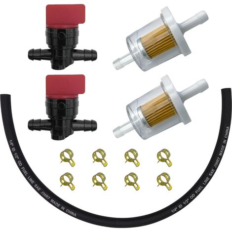 Kit Durite Essence 1/4" avec Robinet et Filtre/pour Tracteur Tondeuse D130 D140 LA115, YTH2242, Compatible avec Moteur 698183 691035, Lot d'Entretien (1/5)