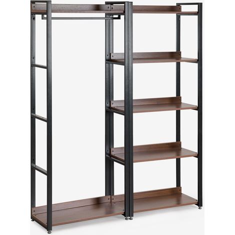 SKLUM Offenes modulares Schrankset mit 2 Teilen, Kleiderstange und Regal aus Stahl und Holz Ariaster Schwarz                                  