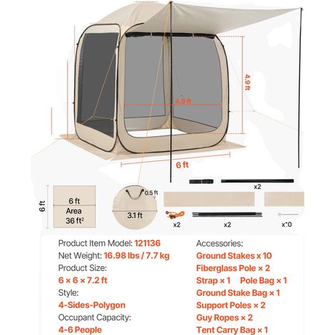 Tienda de campaña con mosquitera, diseño desplegable, protección contra insectos, 1,8 x 1,8 m (1/2)