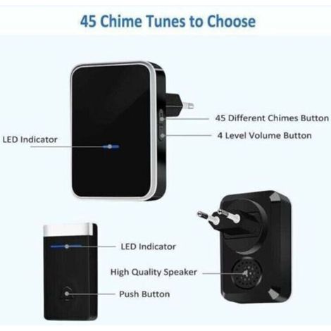 [No Batteries Required] Wireless Doorbell, Waterproof Doorbell Electronic Chime Kit with 2 Plug-in Receivers, 150M Range, 45 Melodies at 4 Volume Levels, Wireless Chime--