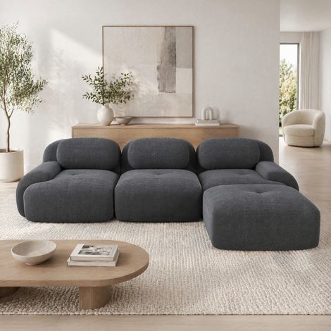 Sofá rinconero modular sin montaje en tejido de pana gris, 298 x 178 x 70 cm, OKWISH (1/5)