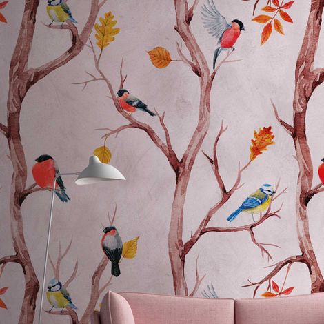 AS Creation Metropolitan Stories The Wall Fototapete Digitaldruck im Landhaus Stil Rosa 1.59 x 2.80 m Vögel Tapete für Wohnzimmer - Flur - Büro - Wohnräume (1/3)