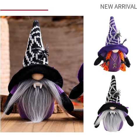 Poupées d'Halloween 2 pièces, poupées en peluche faites à la main avec chapeau de sorcière noir, fournitures de fête d'Halloween (1/3)