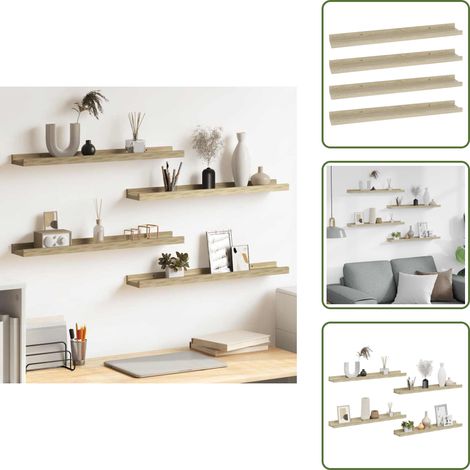 The Living Store Mensole da Parete 4 pz Rovere Sonoma 60x9x3 cm - Scaffale a muro