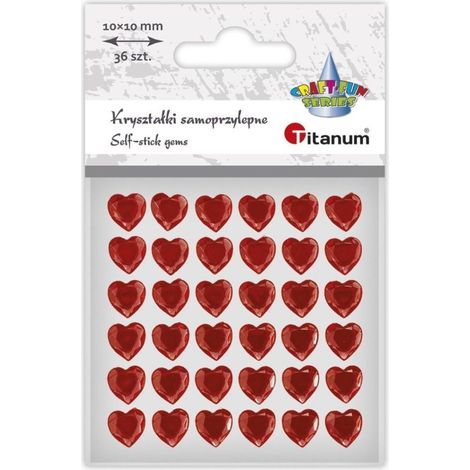 Cristalli autoadesivi a forma di cuore rossi, 36 pezzi