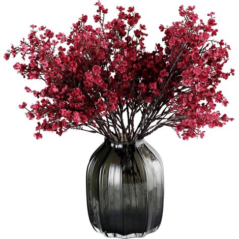 Fleurs Artificielles Lot de 12 fleurs Gypsophiles artificielles en soie pour décoration de fête de mariage, bouquets au toucher réel, bricolage, maison, jardin (rouge vin)