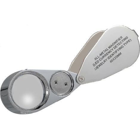 Loupe de bijoutier Dhrs, grossissement 40x, en métal, loupe pliante avec lumière LED et UV, loupe pour diamants, bijoux, pièces de monnaie, timbres (1/3)