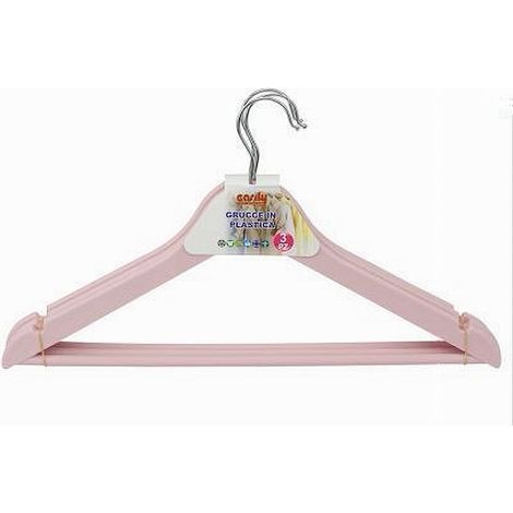 TRADE SHOP - Set 3 Pz Grucce Stampelle In Plastica Appendiabiti Vestiti Pantaloni Rosa 79318 - (1/2)