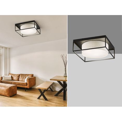 LED Deckenleuchte eckig groß mit Leinen Stoffschirm Beige, Quadrat 60cm (1/4)