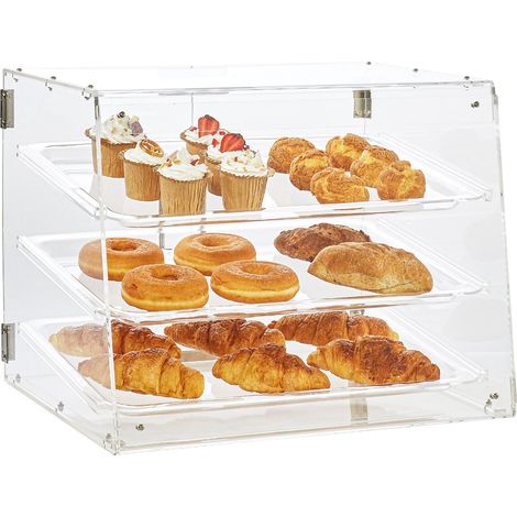 Présentoir à Pâtisserie à 3 Niveaux Vitrine de Boulangerie Transparente en Acrylique Étagère Présentation Pâtisserie Amovible pour Pain Viennoiserie Dessert Bonbons Bar Café Magasin Restaurant (1/5)
