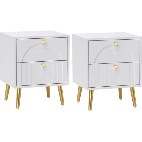 2-Drawer Bedside Table Set of 2 - White