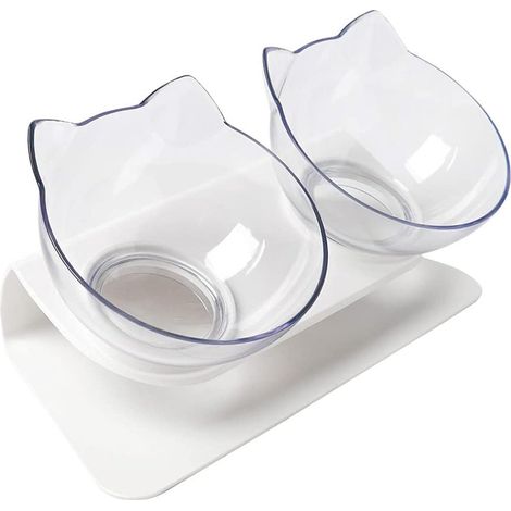 Bol surélevé pour chat, design ergonomique pour le cou, transparent. (1/5)
