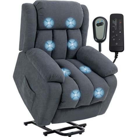 Fauteuil relax électrique avec aide au lever, massage, 93x91x103 cm, gris foncé